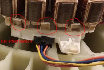 Hall effect sensors - one sensor for each of the 3 phases